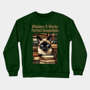 Whiskers & Words: Perfect Companions - Retro Siamese Cat Art Crewneck Sweatshirt